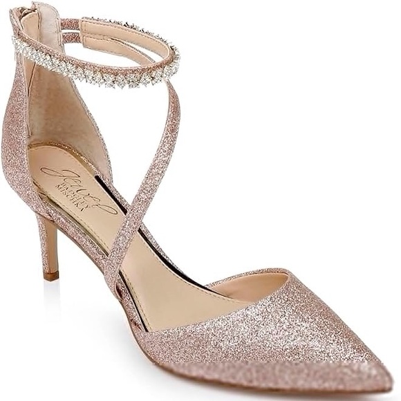 Badgley Mischka Alaia Pointed Toe Kitten Heel Shoes Rose Gold Glitter Size 9 1/2 - Picture 1 of 15